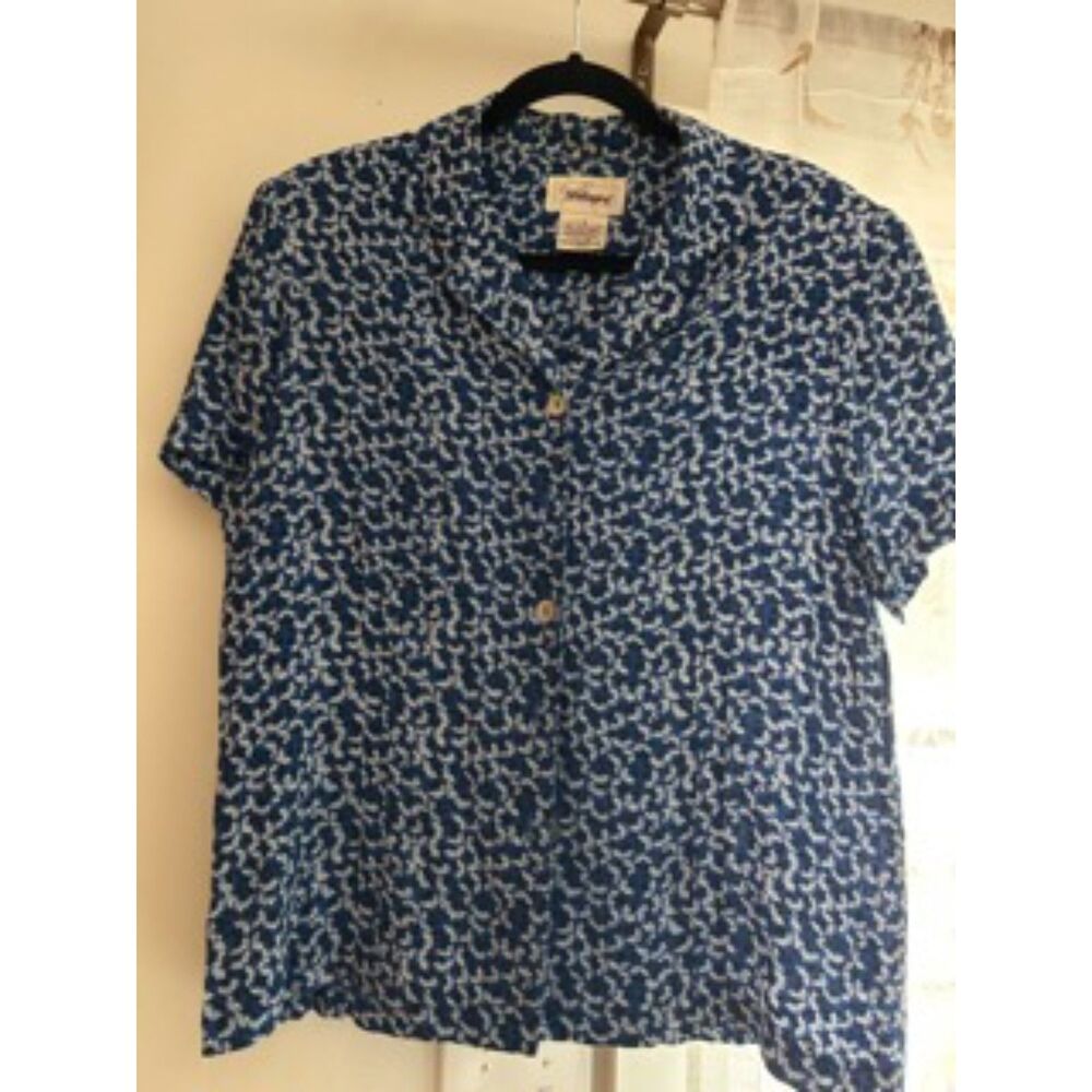 Worthington Blue White Floral Button Front Blouse Women’s Size 12
